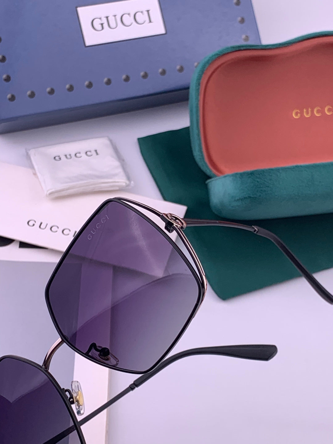 Gucci G9638 Polarized Square Black Lens Sunglasses for Women - detail image 3