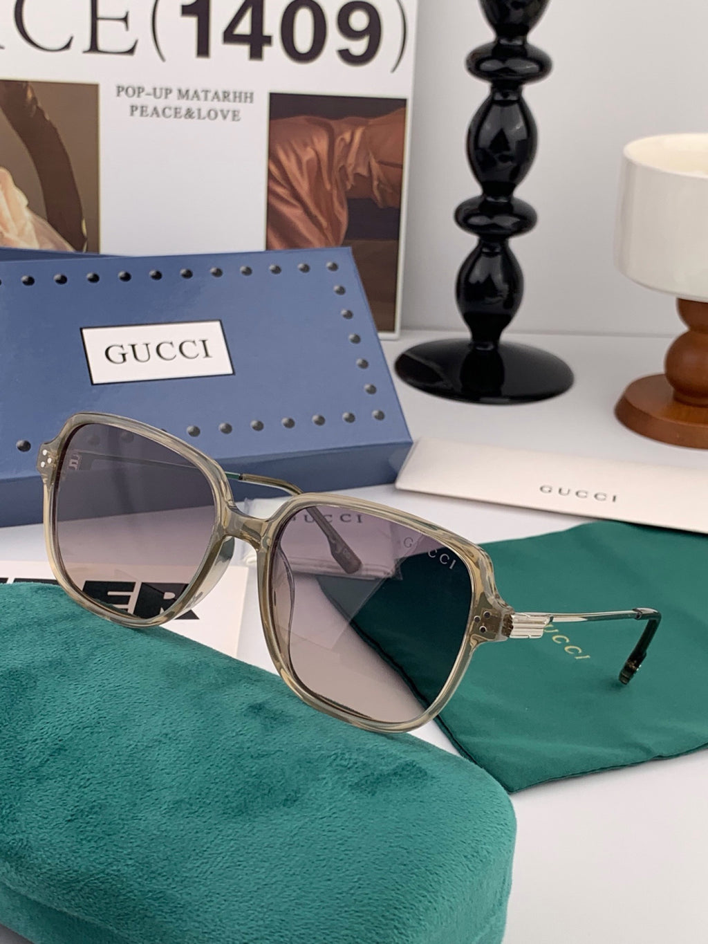 Gucci G25504 Polarized Square Red Lens Sunglasses for Women