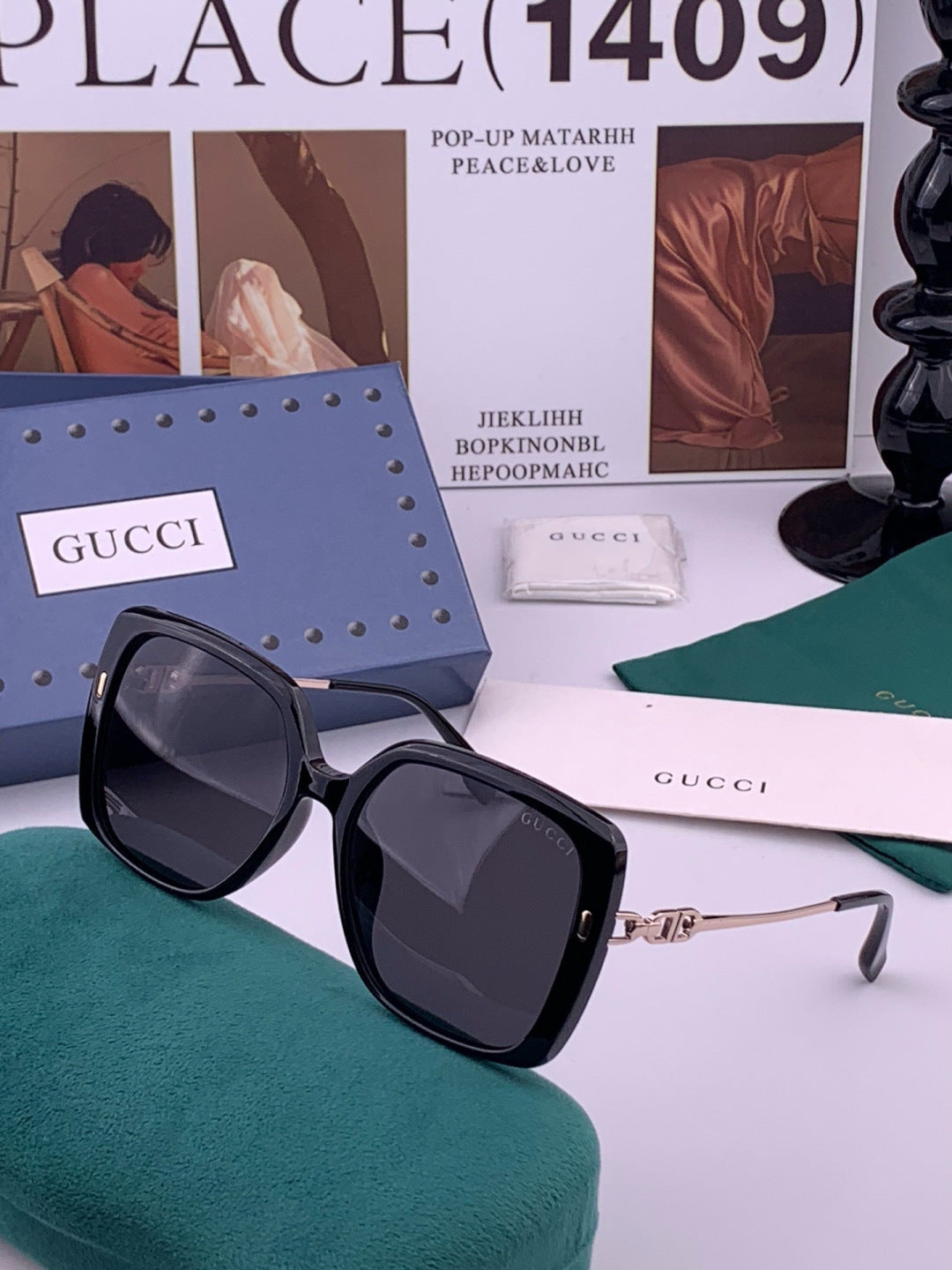 Gucci G9750 Polarized Square Red Lens Sunglasses for Women - detail image 2