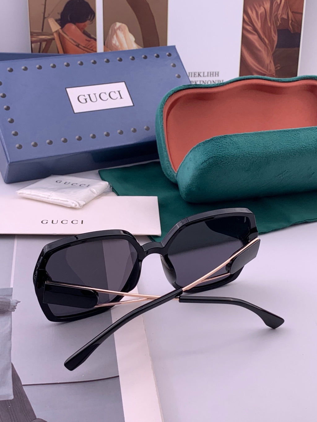 Gucci G9356 Polarized Round Gold Lens Sunglasses for Women - detail image 5