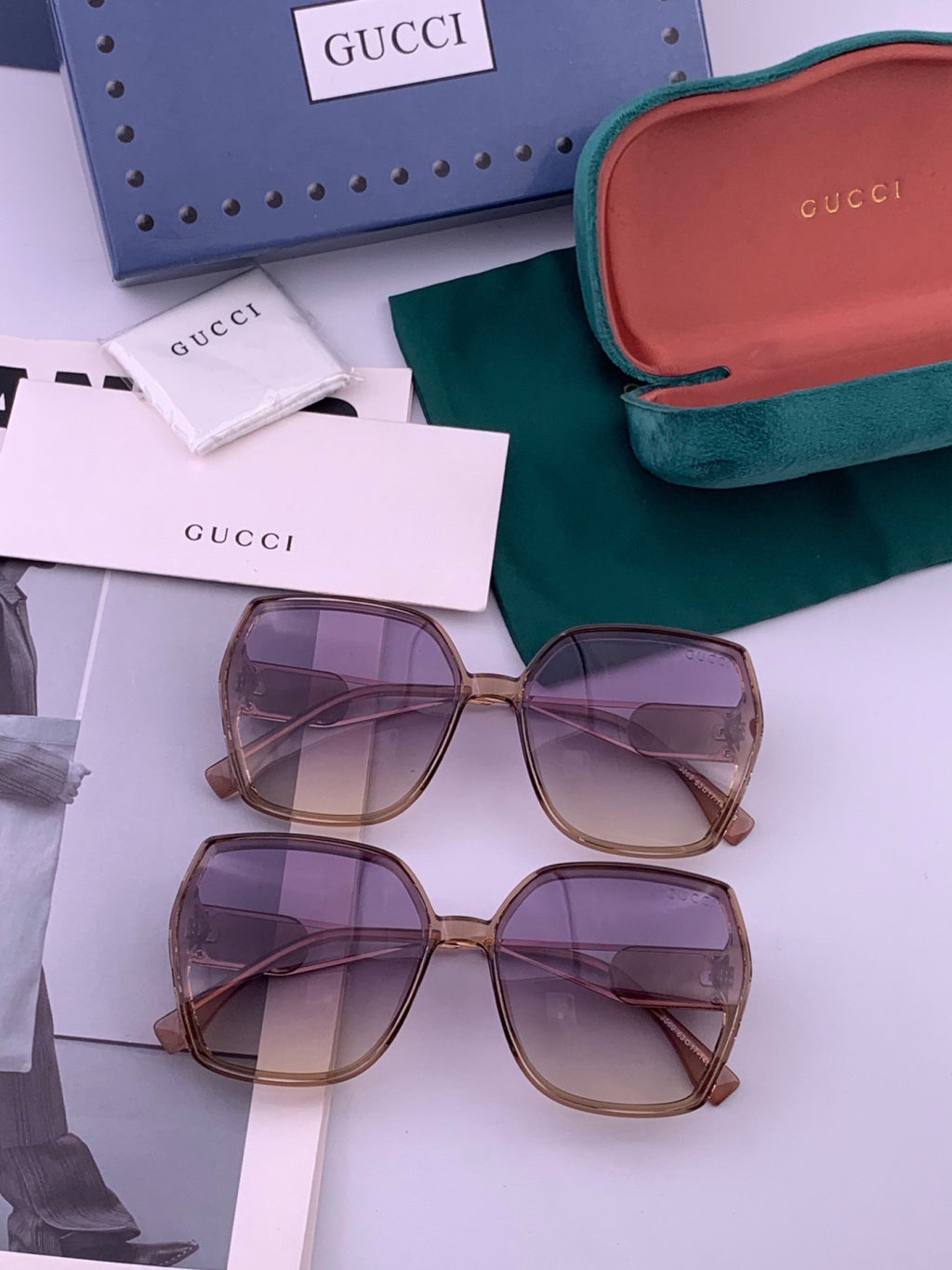 Gucci G9356 Polarized Round Blue Lens Sunglasses for Women - detail image 8