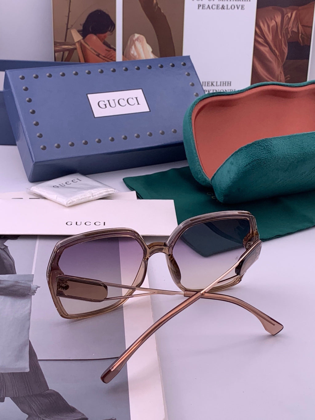 Gucci G9356 Polarized Round Blue Lens Sunglasses for Women - detail image 6