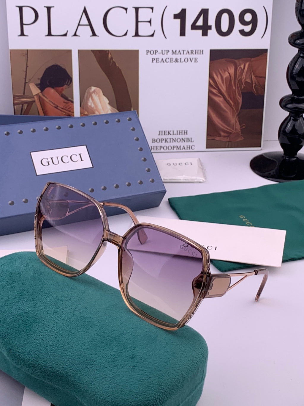 Gucci G9356 Polarized Round Blue Lens Sunglasses for Women - detail image 2