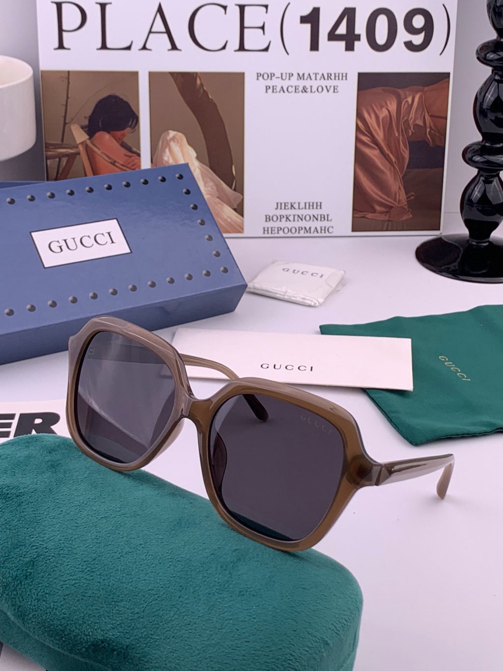 Gucci G1821 Polarized Square Black Lens Sunglasses for Women - detail image 4
