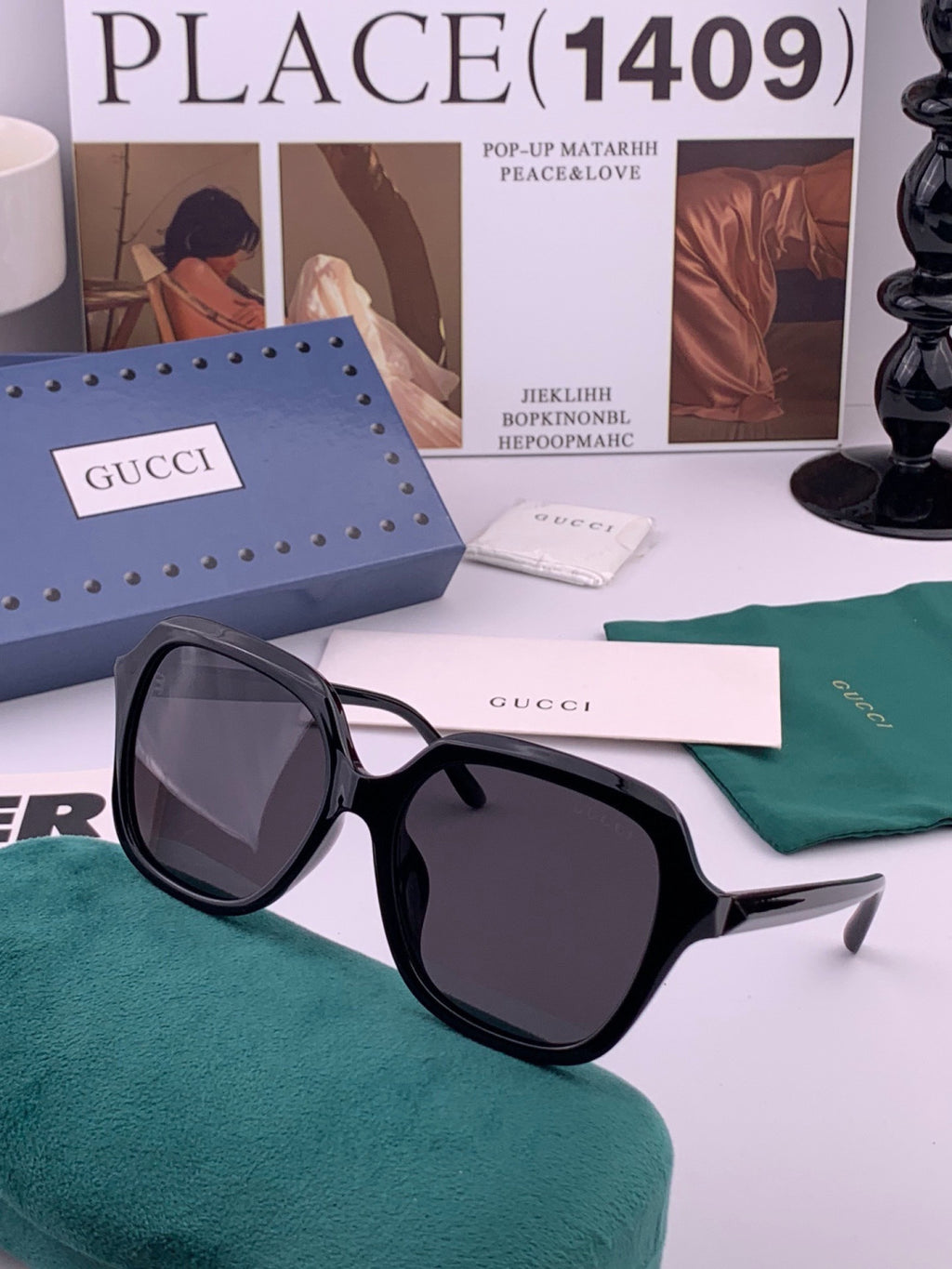 Gucci G1821 Polarized Square Black Lens Sunglasses for Women - detail image 3