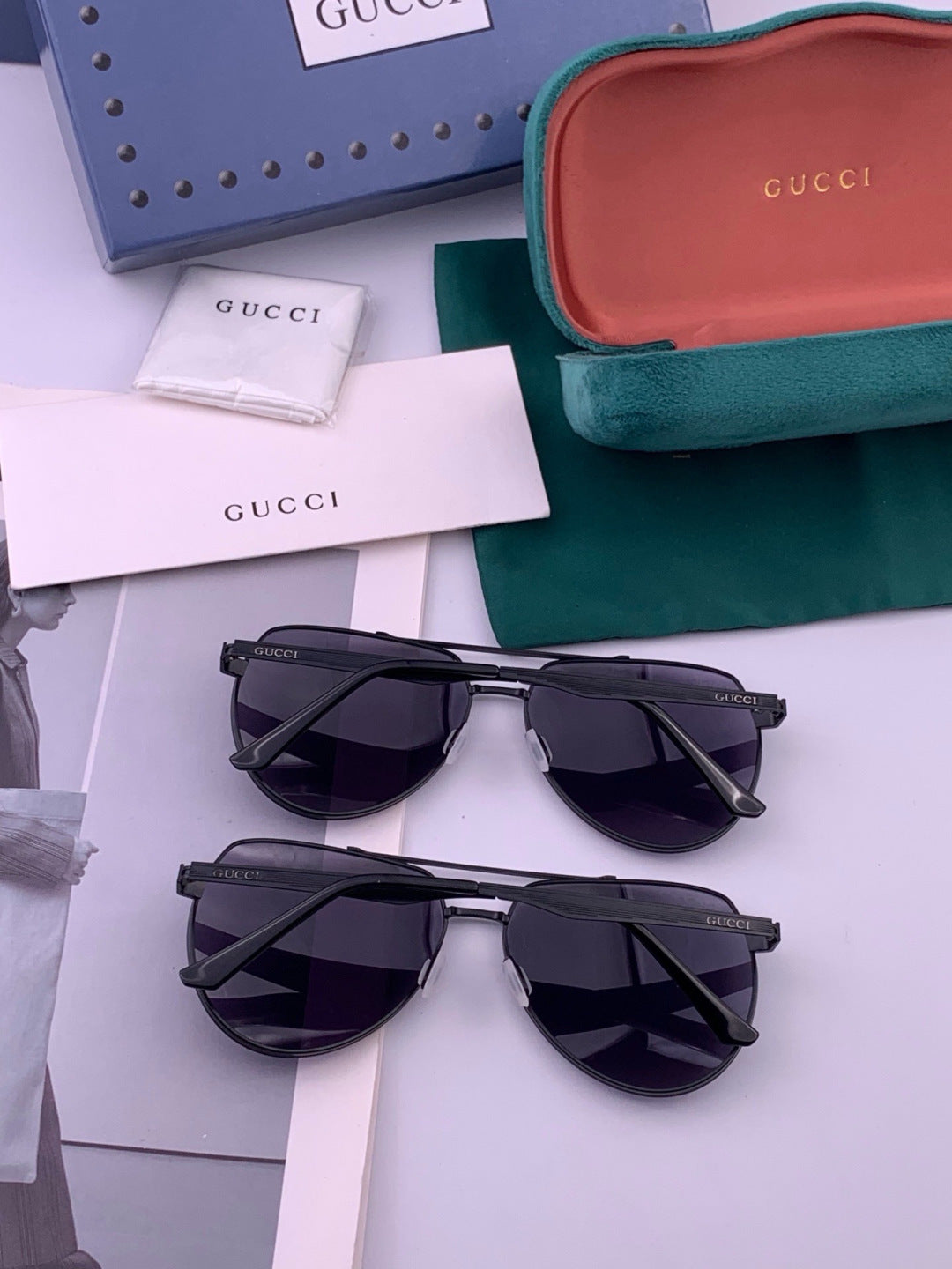 Gucci G4029 Polarized Aviator Black Lens Sunglasses for Men - detail image 6