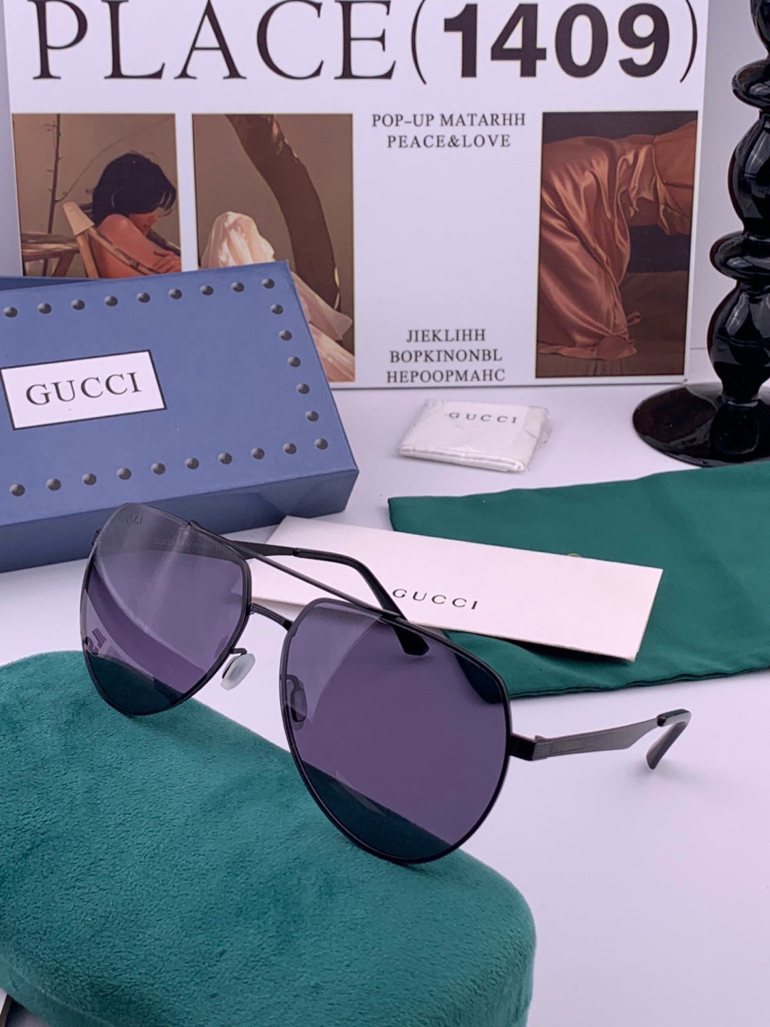 Gucci G4029 Polarized Aviator Black Lens Sunglasses for Men - detail image 2