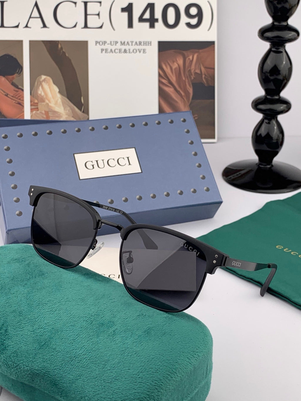 Gucci G5384 Polarized Square Black Lens Sunglasses for Women - 415048 - detail image 3