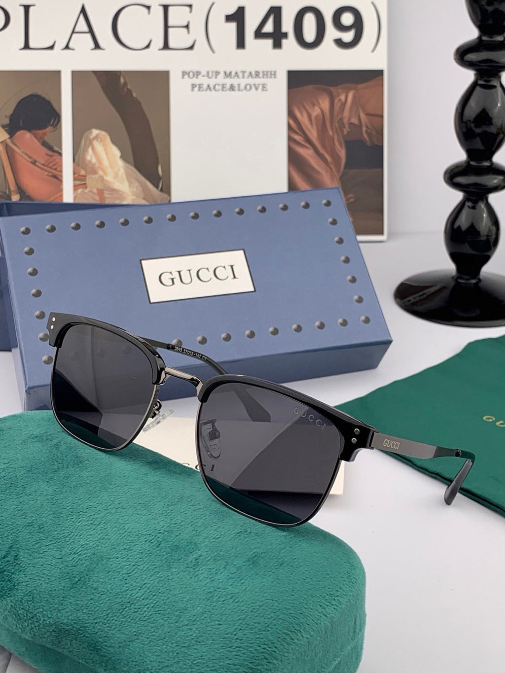 Gucci G5384 Polarized Square Black Lens Sunglasses for Women - 415048 - detail image 4