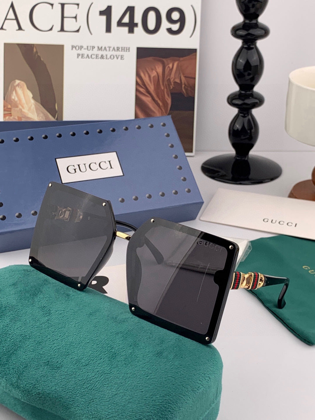 Gucci 15630 Polarized Square Black Lens Sunglasses for Men & Women - detail image 2