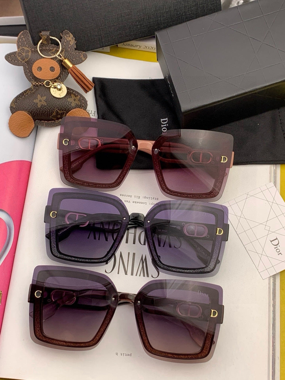 Dior CD9988 Polarized Square Pink Lens Sunglasses for Men & Women - 431843 - detail image 4