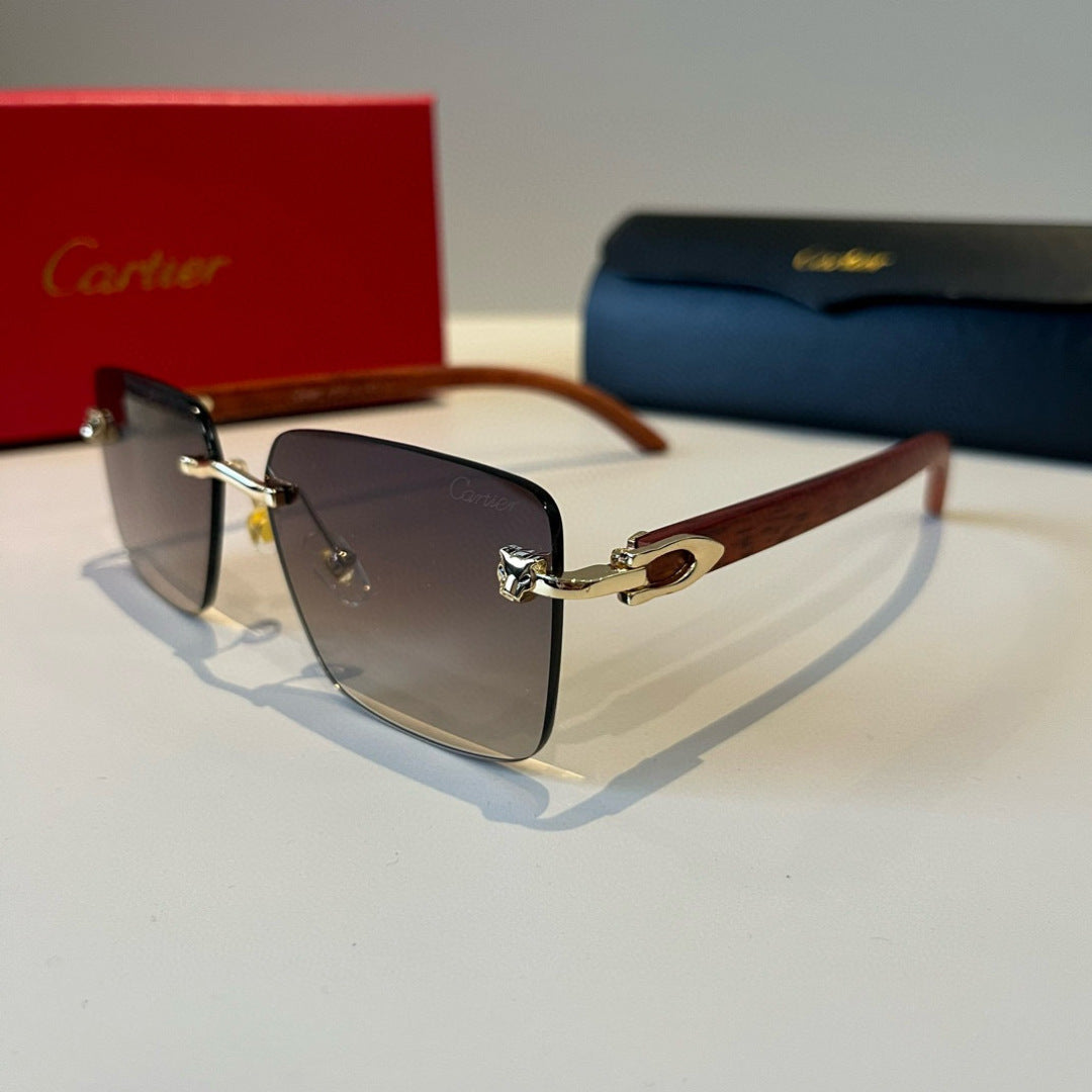 Cartier Lightweight Metal Rimless Brown Lens Sunglasses for Men & Wom - 465761 - detail image 3