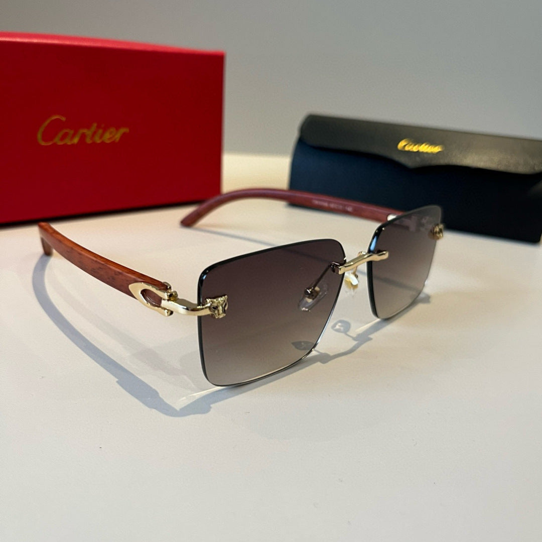 Cartier Lightweight Metal Rimless Brown Lens Sunglasses for Men & Wom - 465761