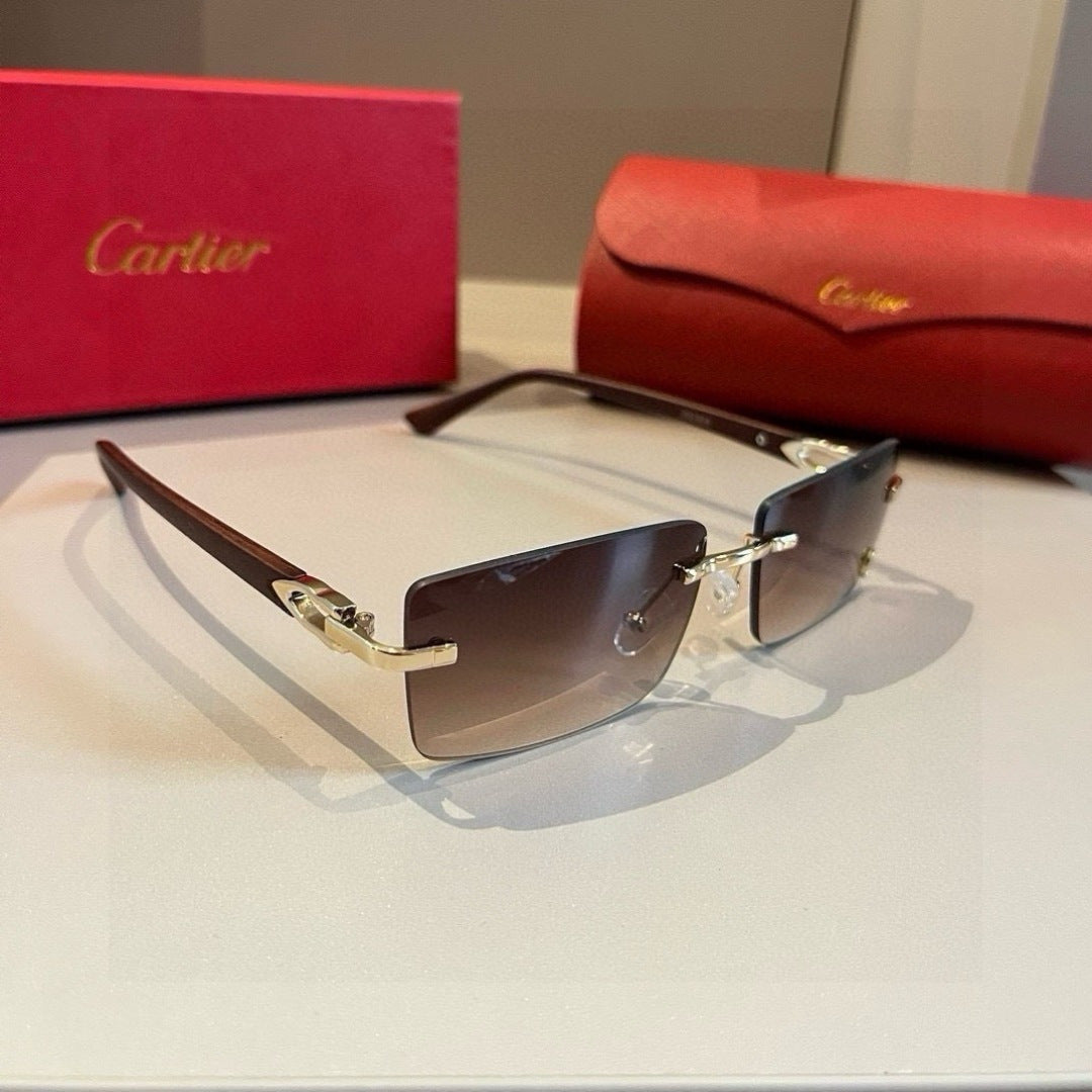 Cartier Lightweight Metal Rimless Brown Lens Sunglasses for Men & Wom - 432207