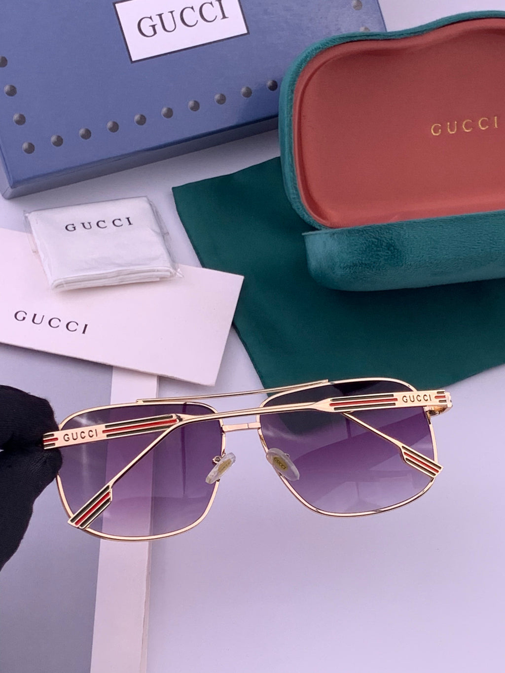 Gucci G0113 Aviator Gold Lens Sunglasses for Men & Women - detail image 4