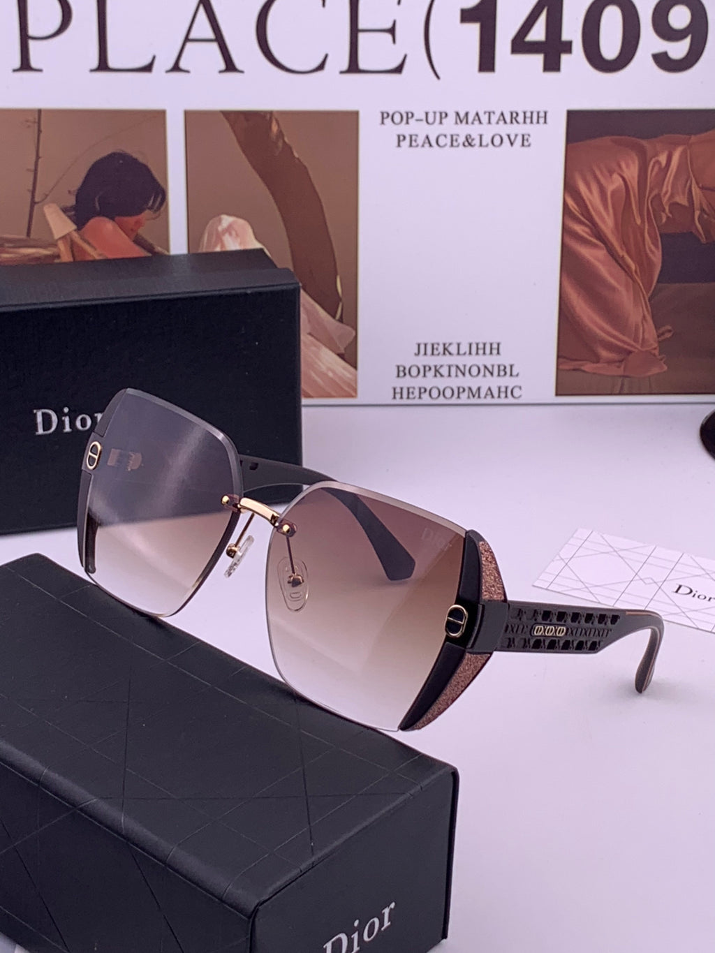 Dior CD5296 Square Gold Lens Sunglasses for Women - 431700 - detail image 2