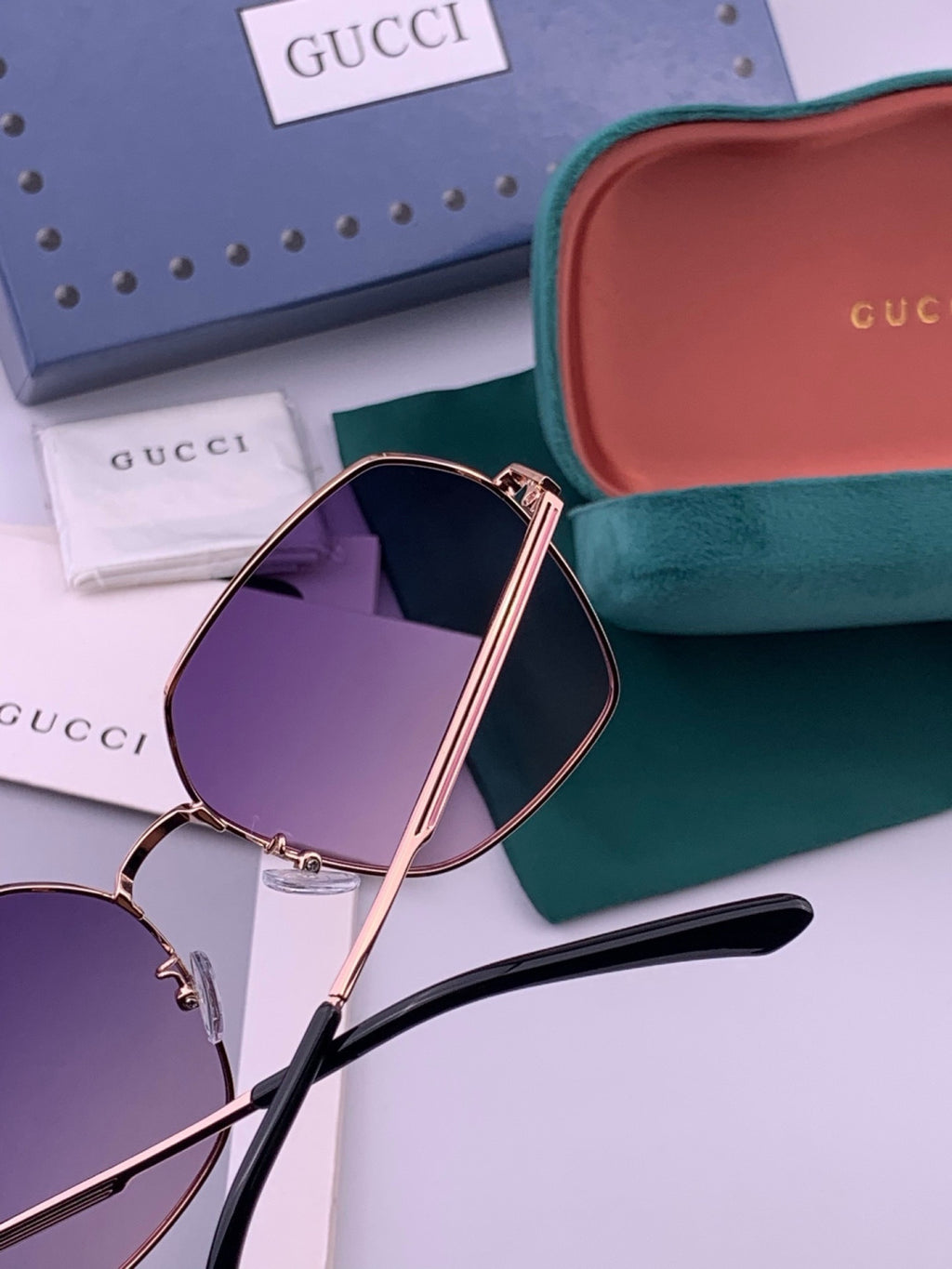 Gucci G5826 Metal Square Purple Lens Sunglasses for Men & Women - 431360 - detail image 4