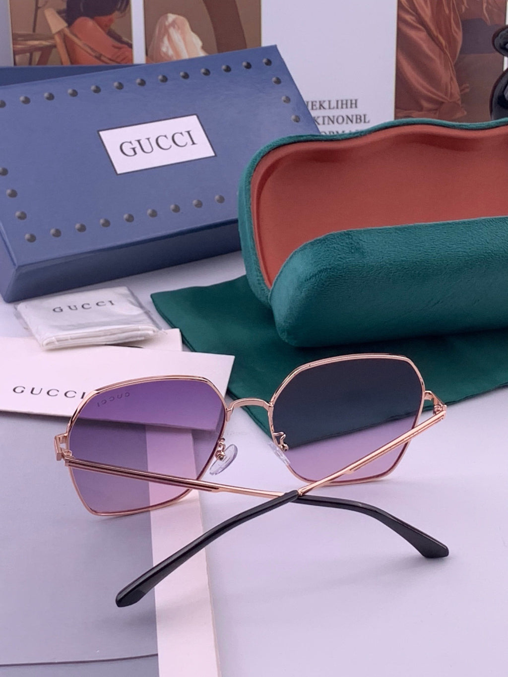 Gucci G5826 Metal Square Purple Lens Sunglasses for Men & Women - 431360 - detail image 7
