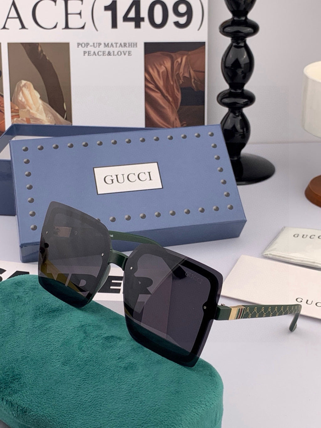Gucci G9222 Polarized Square Gold Lens Sunglasses for Men & Women - 431354 - detail image 6