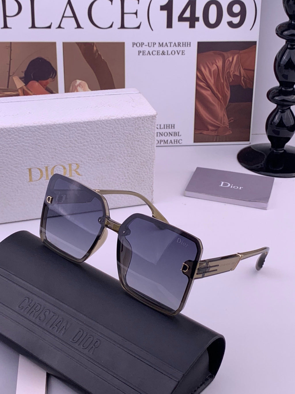 Dior CD8226 Polarized Square Gold Lens Sunglasses for Women