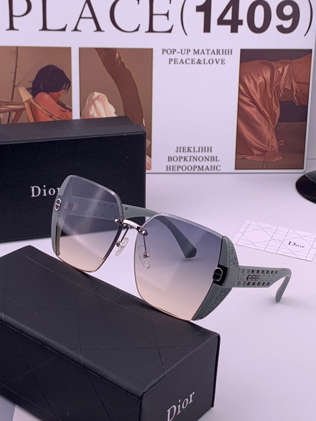 Dior CD5296 Square Gold Lens Sunglasses for Women - 465243 - detail image 2