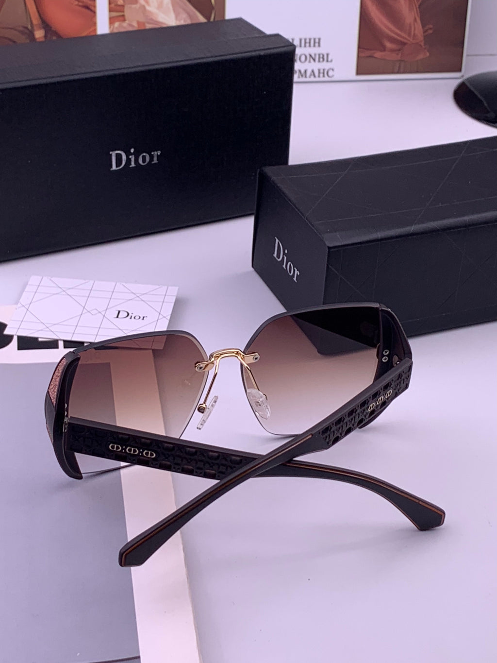 Dior CD5296 Square Gold Lens Sunglasses for Women - detail image 7