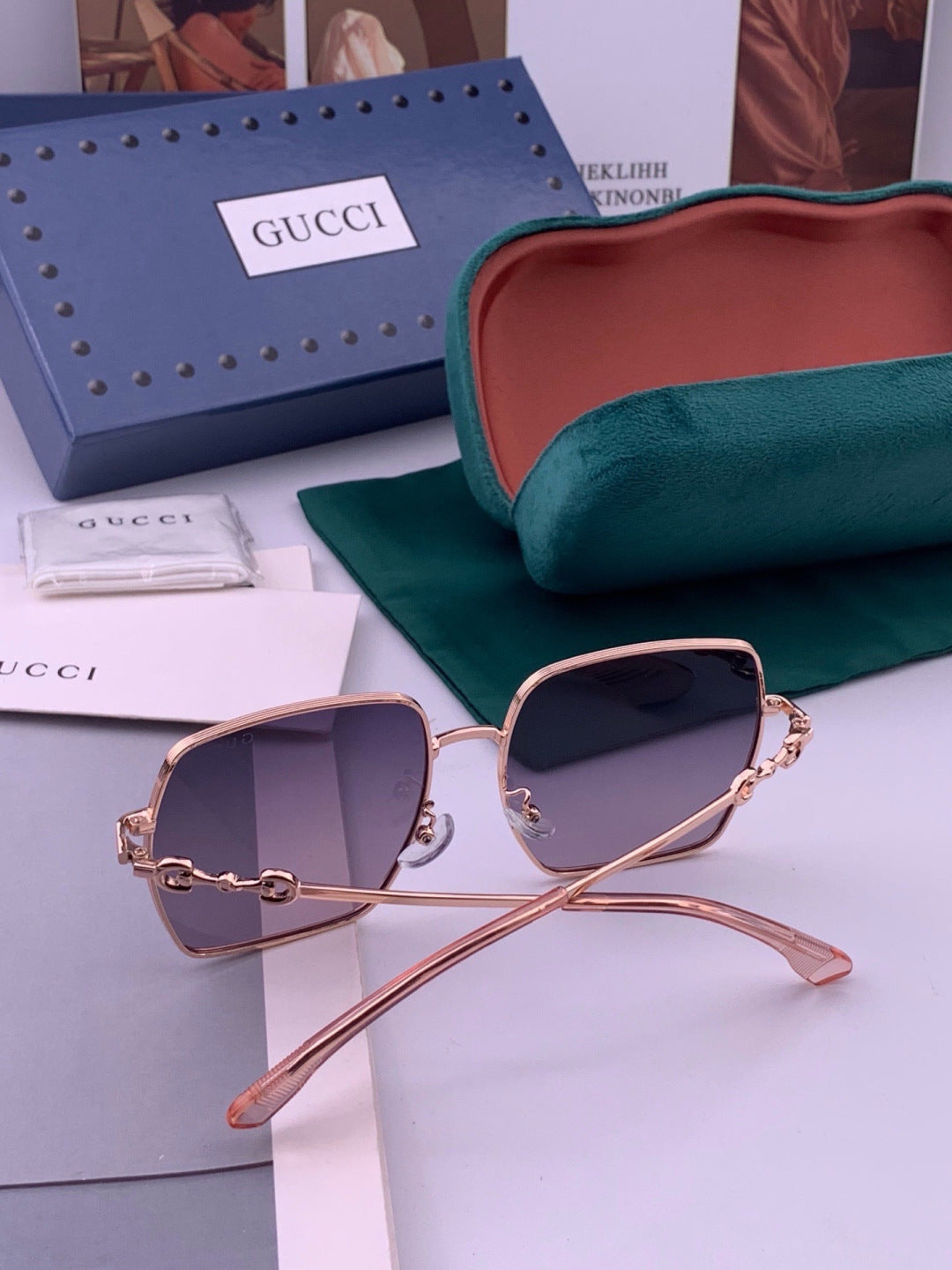 Gucci G5225 Square Brown Lens Sunglasses for Men & Women - detail image 7