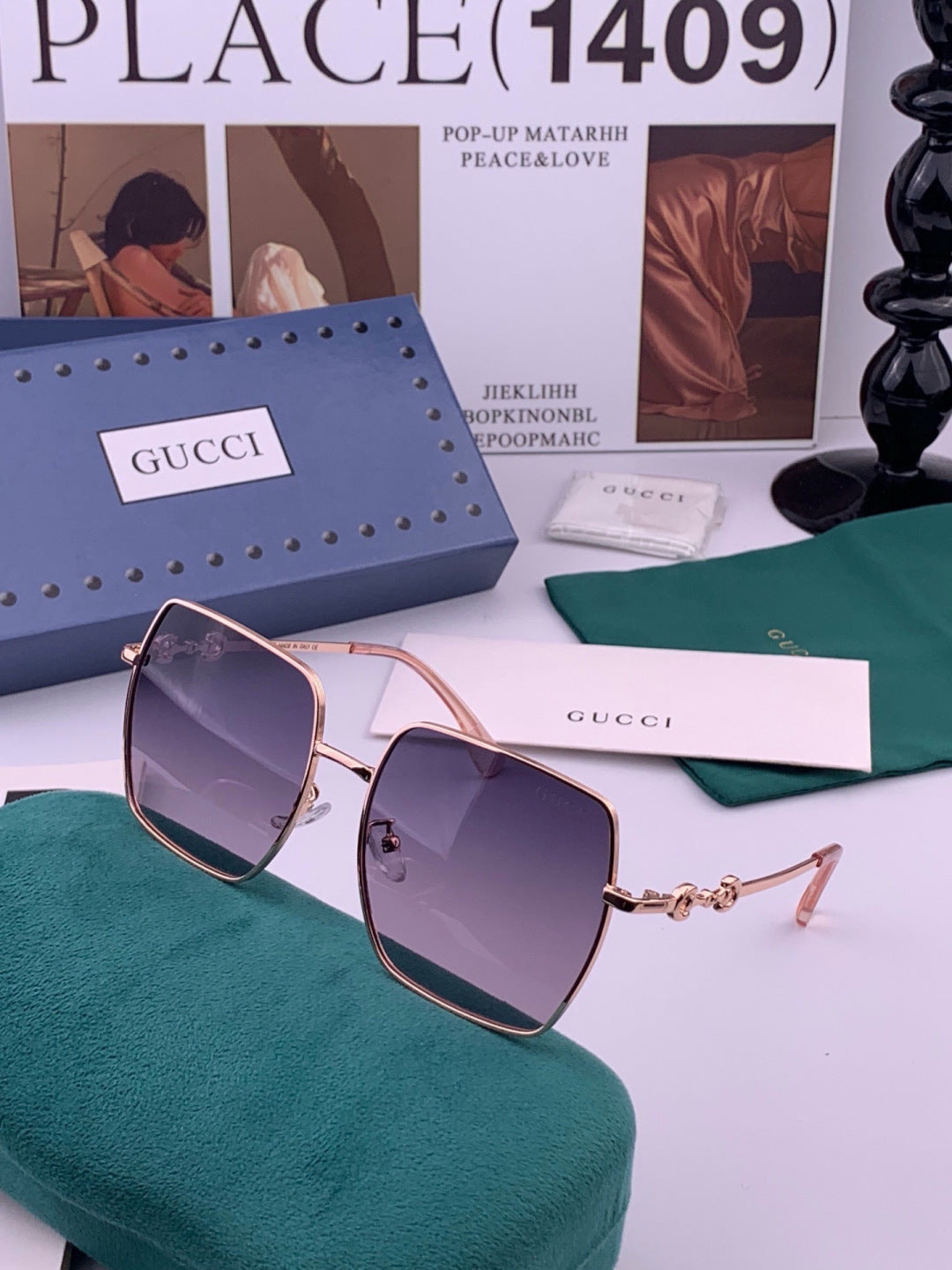 Gucci G5225 Square Brown Lens Sunglasses for Men & Women - detail image 2