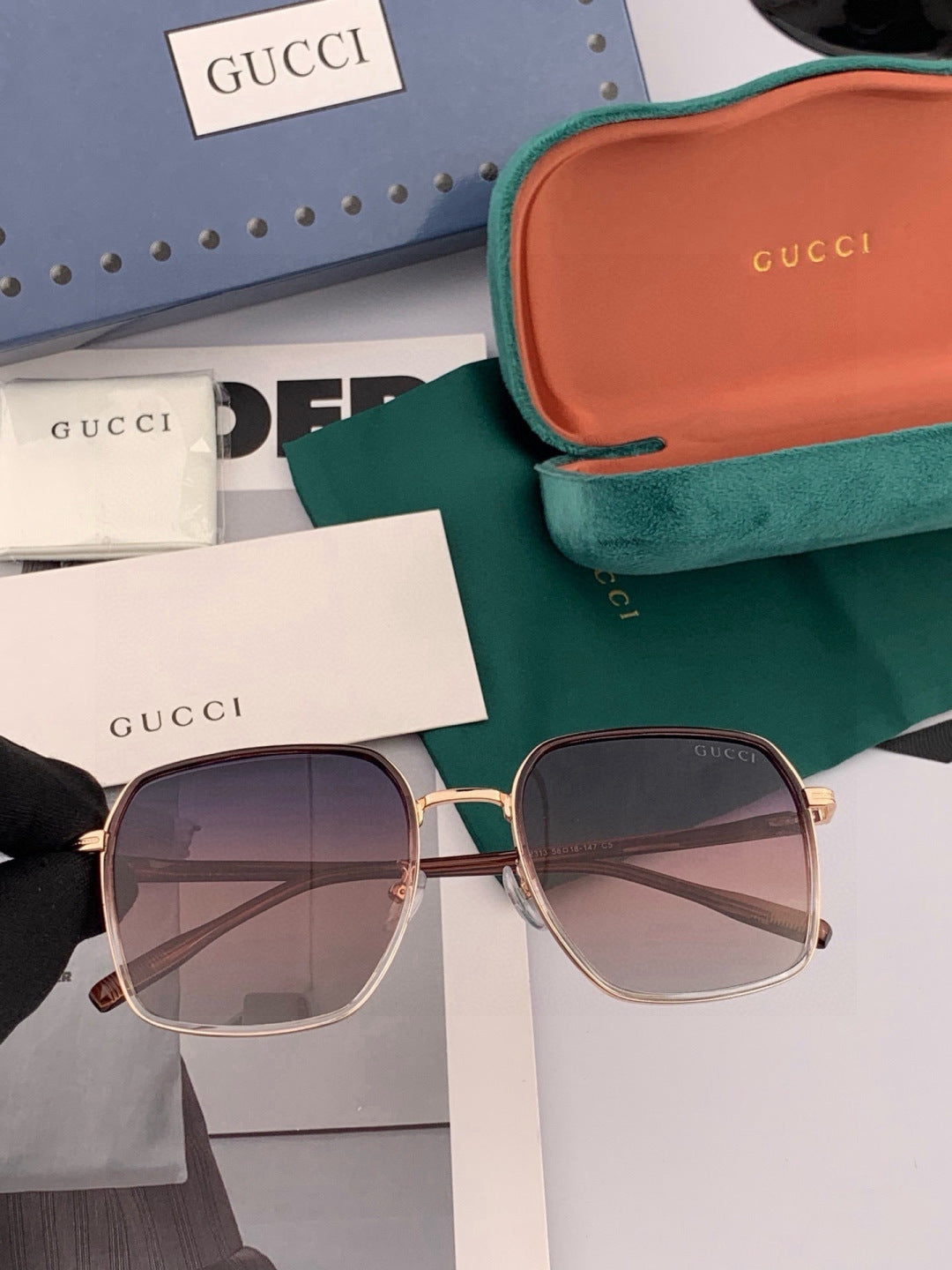 Gucci G1323 Polarized Square Black Lens Sunglasses for Men & Women