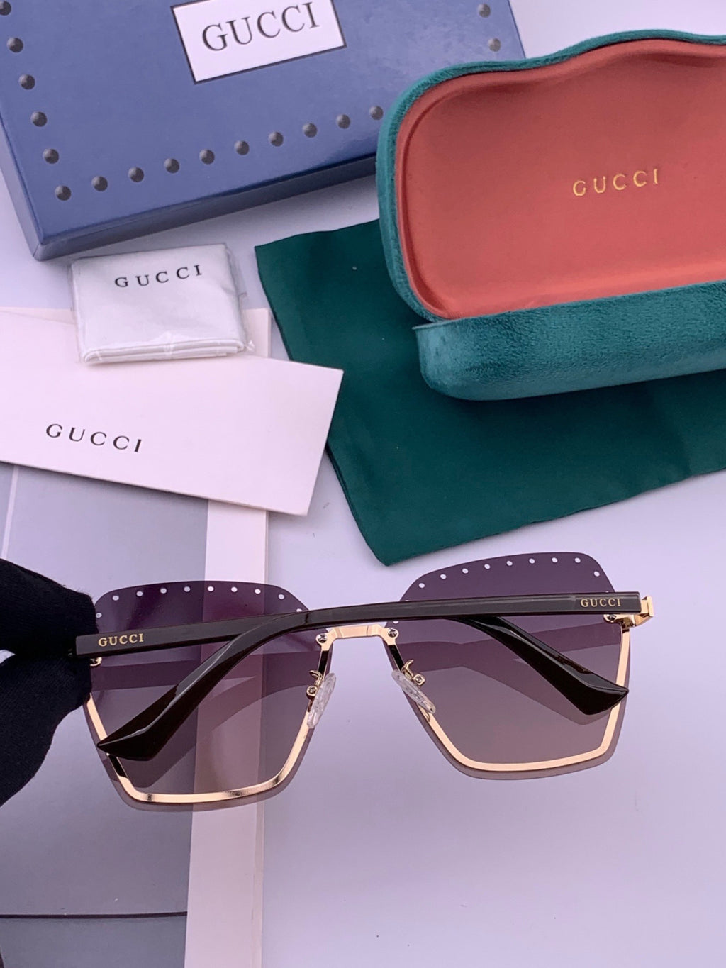Gucci G9079 Lightweight Rimless Gold Lens Sunglasses for Women - detail image 5