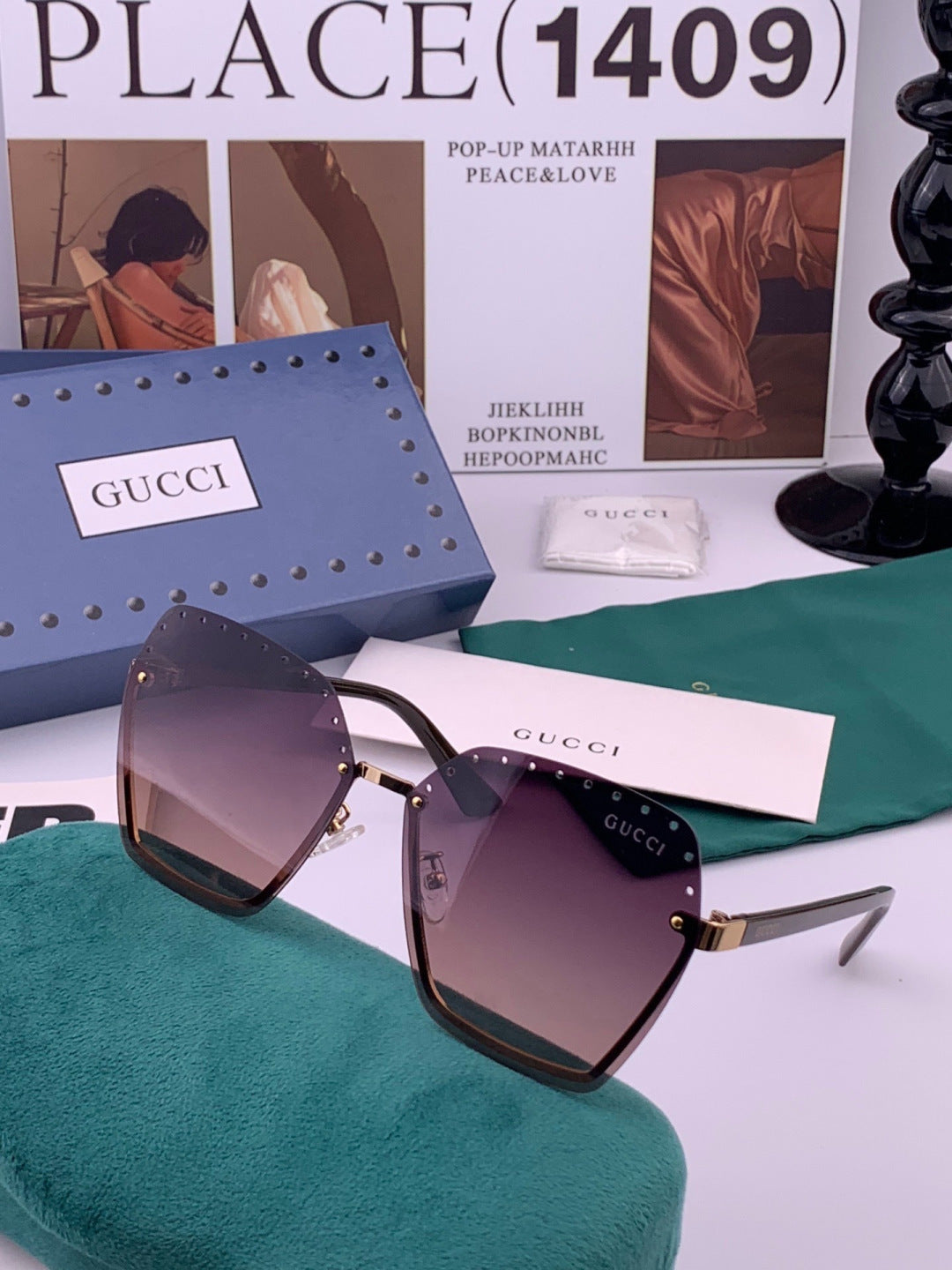Gucci G9079 Lightweight Rimless Gold Lens Sunglasses for Women - detail image 2