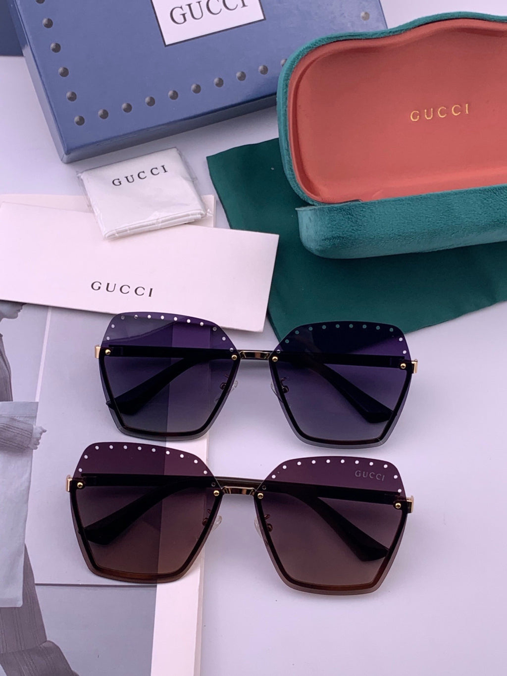 Gucci G9079 Lightweight Rimless Gold Lens Sunglasses for Women - detail image 7