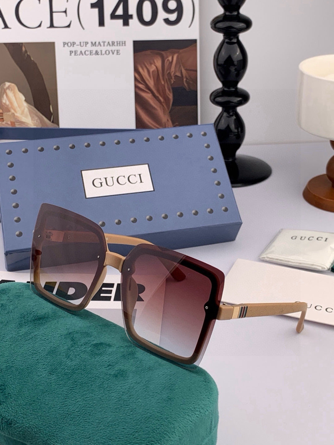 Gucci G9222 Polarized Square Gold Lens Sunglasses for Men & Women - 464894 - detail image 5