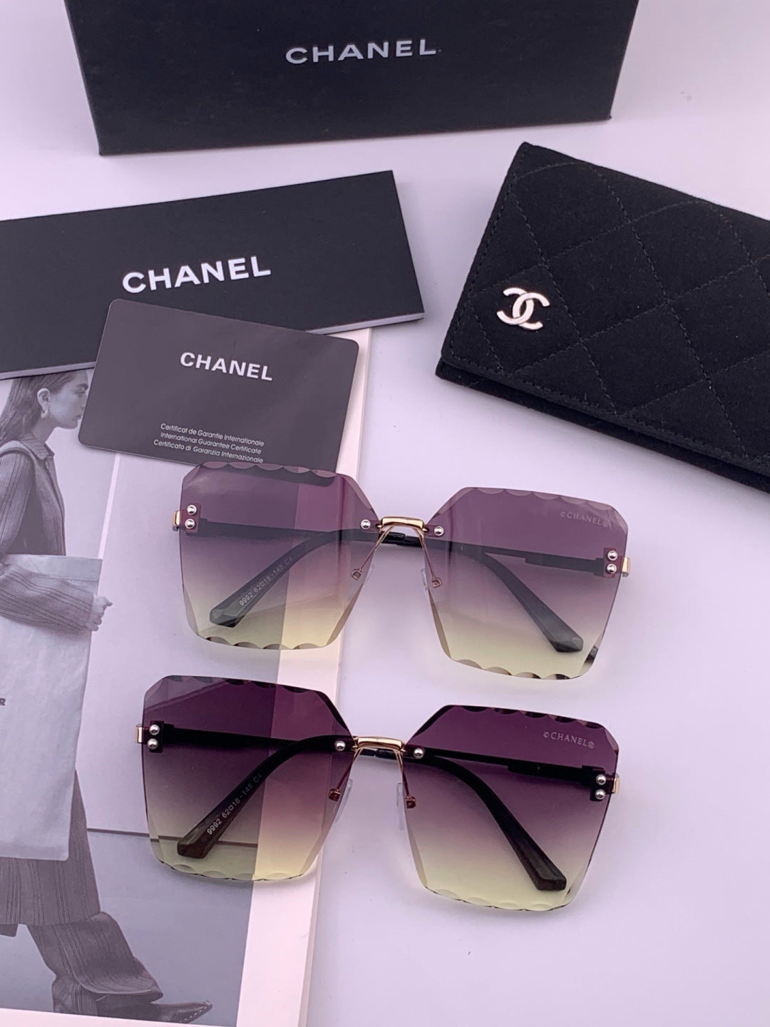 Chanel CH2999 Lightweight Rimless Gold Lens Sunglasses for Women - detail image 6