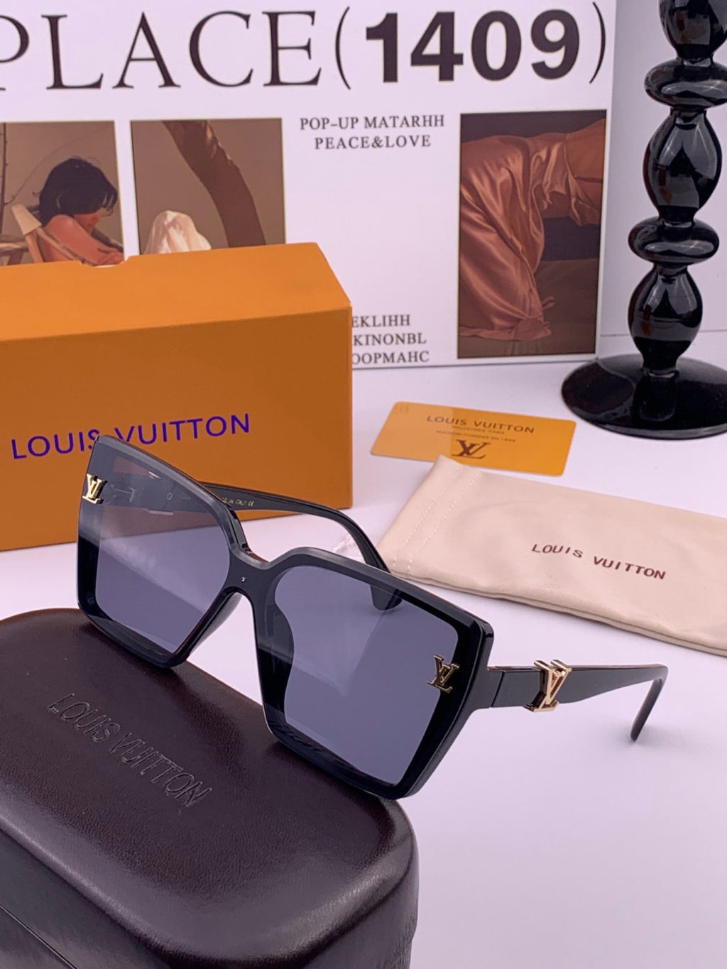 Louis Vuitton L57002 Oversized Black Lens Sunglasses for Men & Women - detail image 2