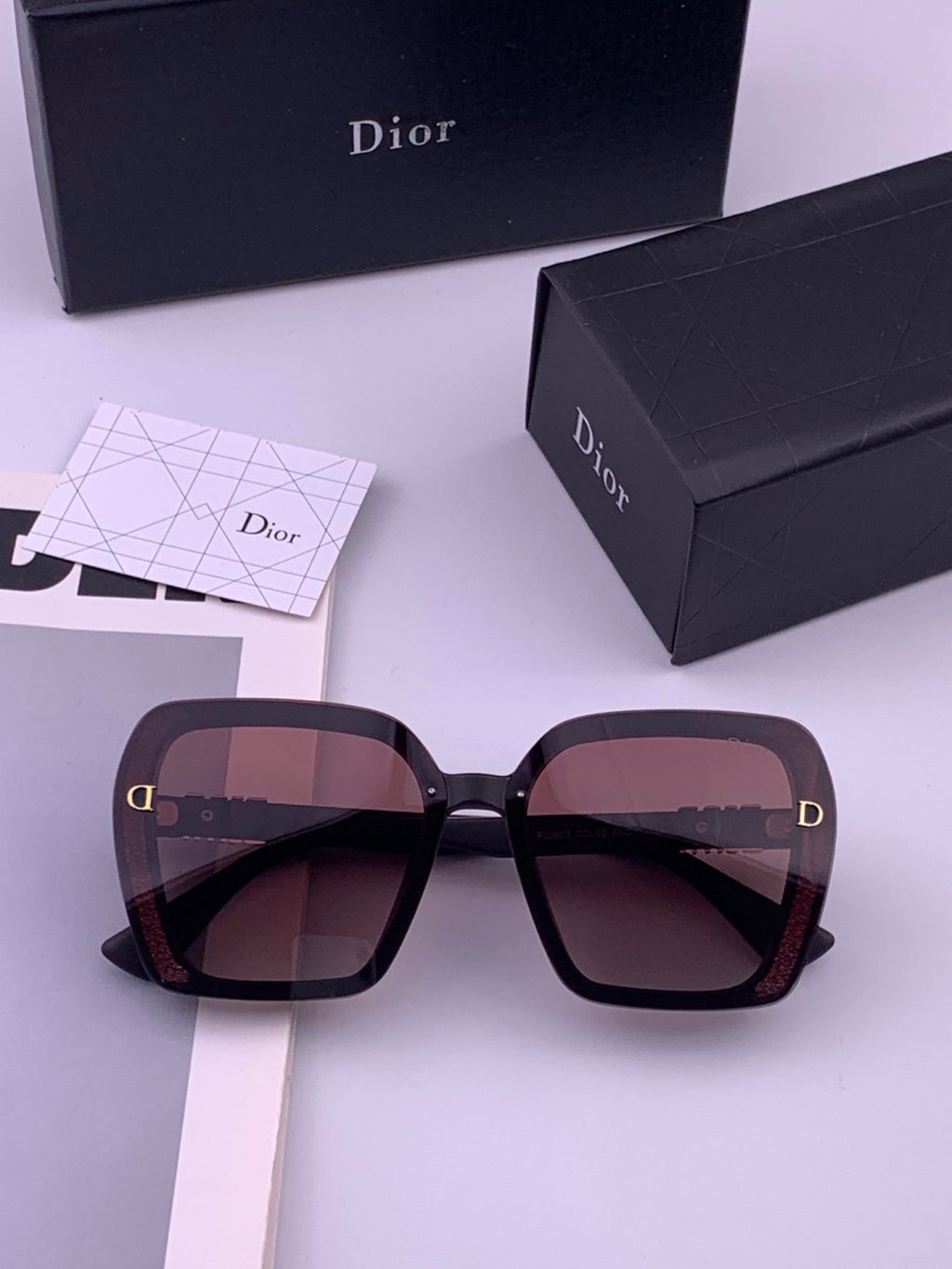 Dior CD3290 Polarized Square Gold Lens Sunglasses for Women