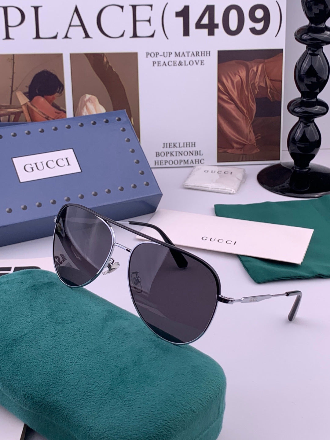 Gucci G3863 Polarized Aviator Black Lens Sunglasses for Men & Women - detail image 5