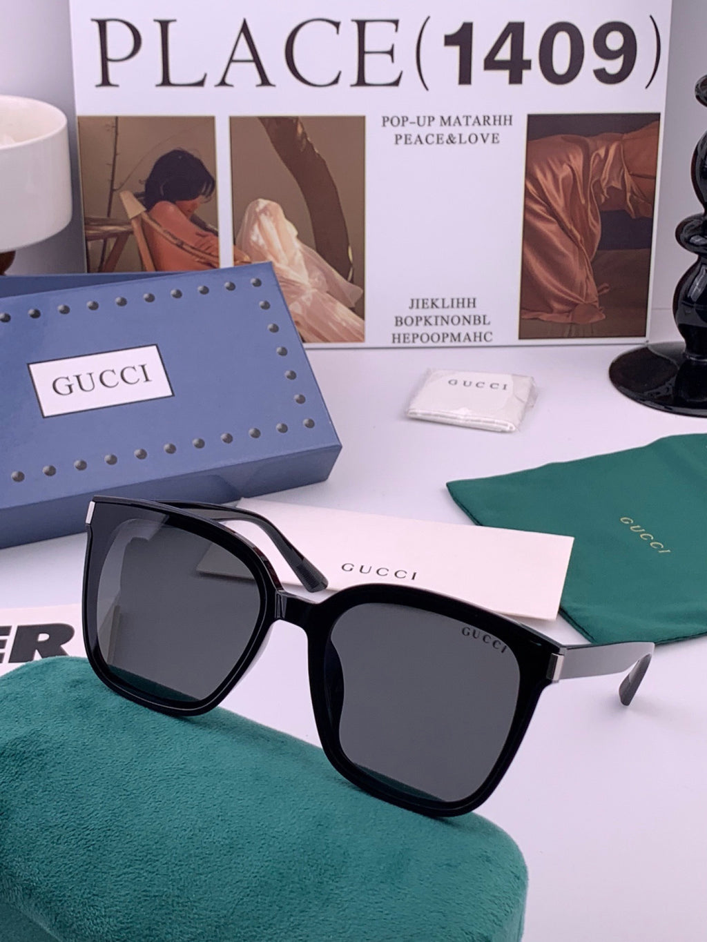 Gucci G9940 Polarized Square Black Lens Sunglasses for Men & Women - detail image 4