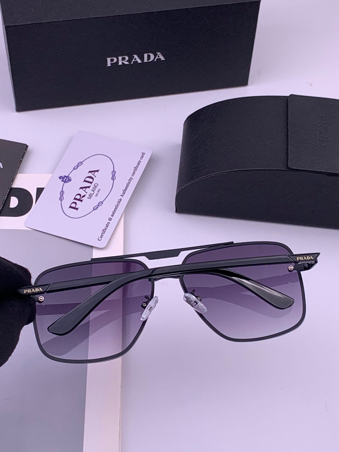 Prada Fashion Black Lens Sunglasses for Men - detail image 3