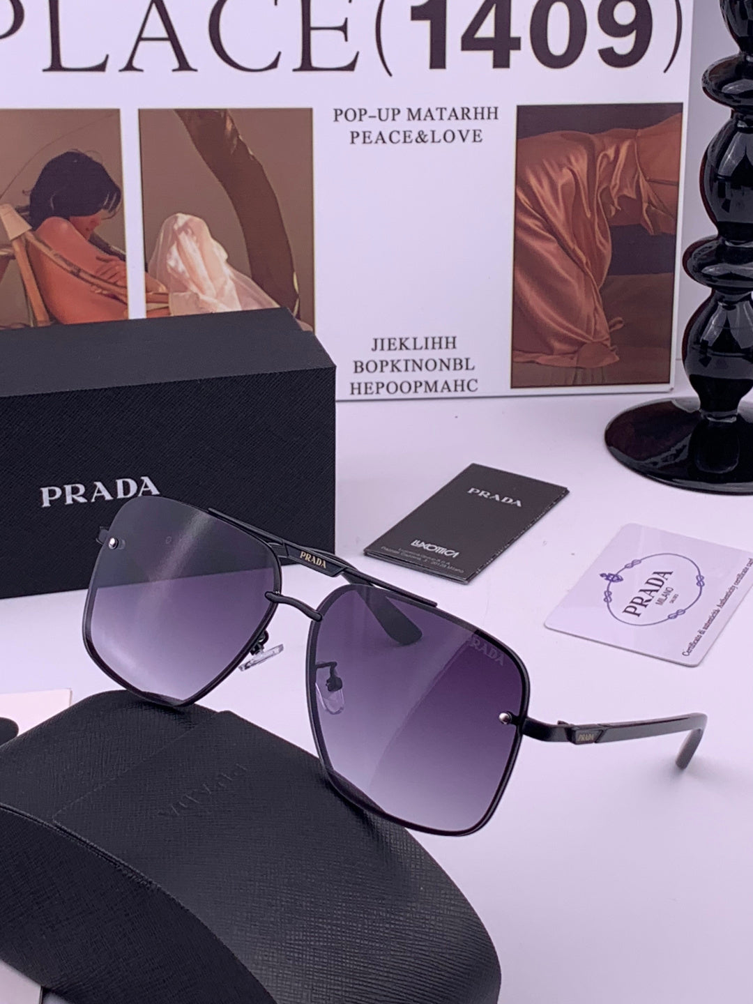 Prada Fashion Black Lens Sunglasses for Men - detail image 2
