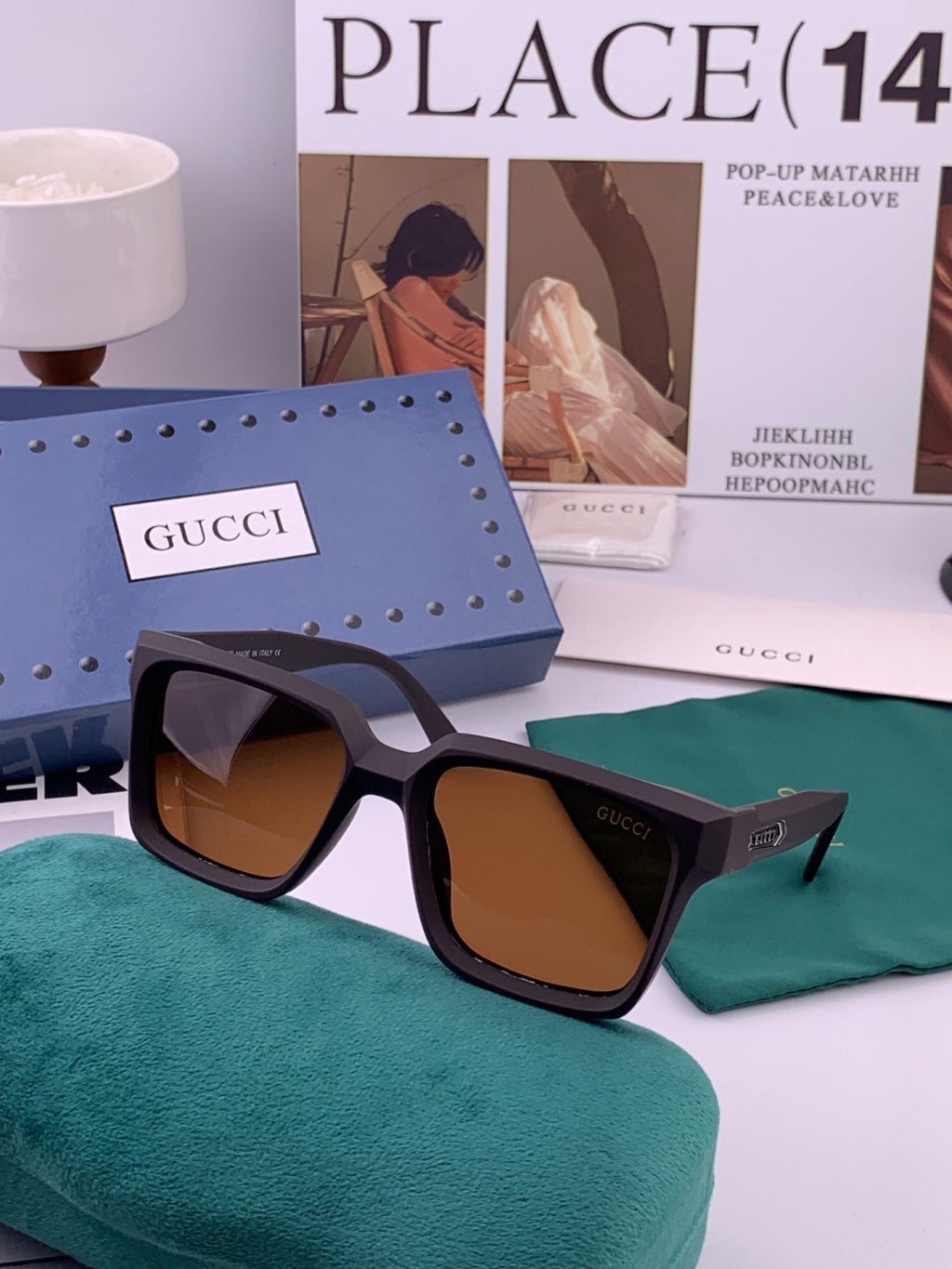 Gucci G8511 Polarized Square Gold Lens Sunglasses for Women - detail image 4