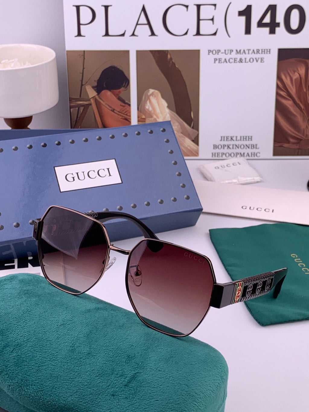 Gucci G1370 Metal Square Pink Lens Sunglasses for Men & Women - 493400 - detail image 3