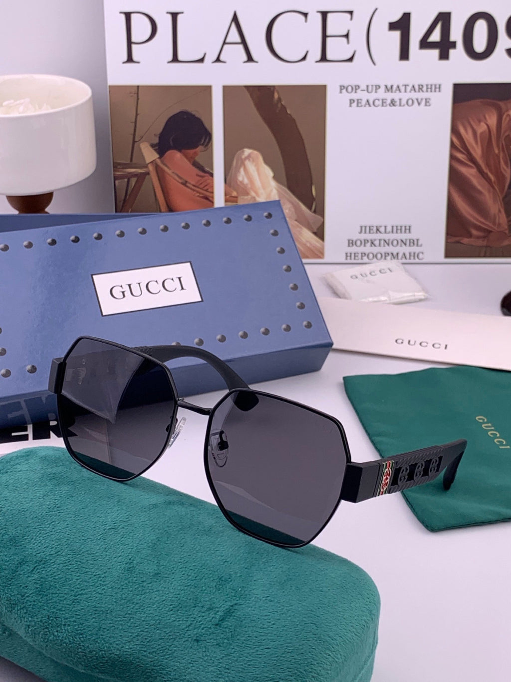 Gucci G1370 Metal Square Pink Lens Sunglasses for Men & Women - 493400 - detail image 2