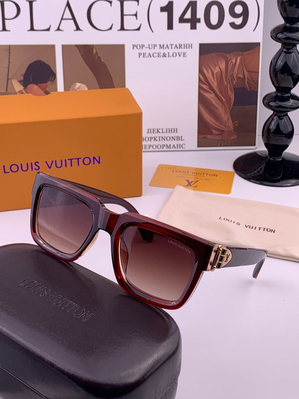 Louis Vuitton L4443 Square Black Lens Sunglasses for Women - detail image 2