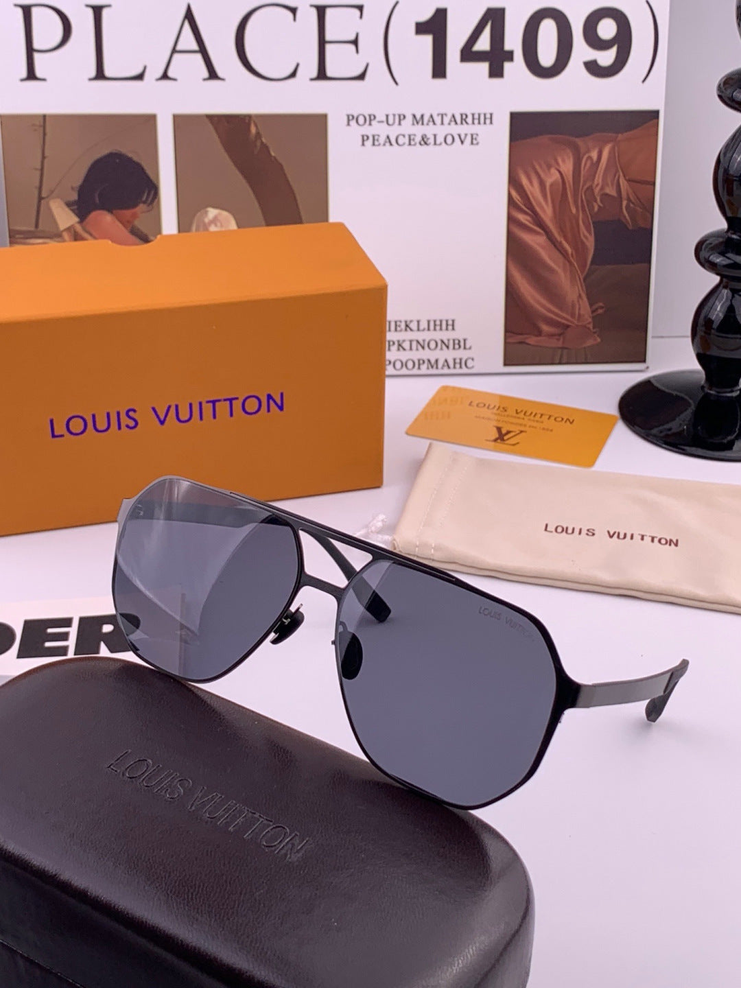 Louis Vuitton L3252 Polarized Aviator Orange Lens Sunglasses for Men - detail image 4