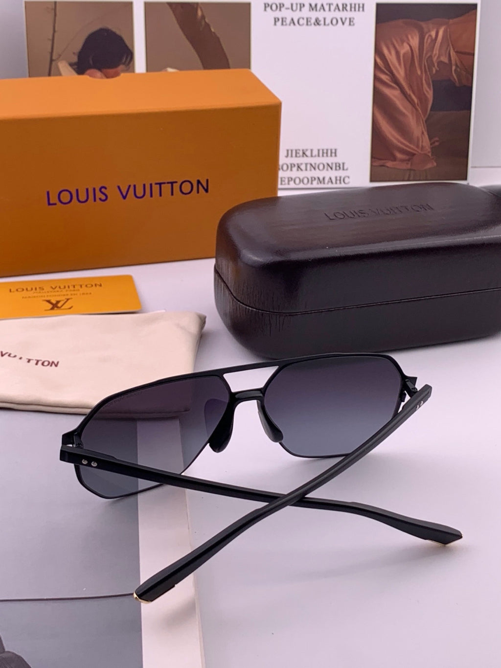 Louis Vuitton L3250 Polarized Aviator Orange Lens Sunglasses for Men - detail image 6