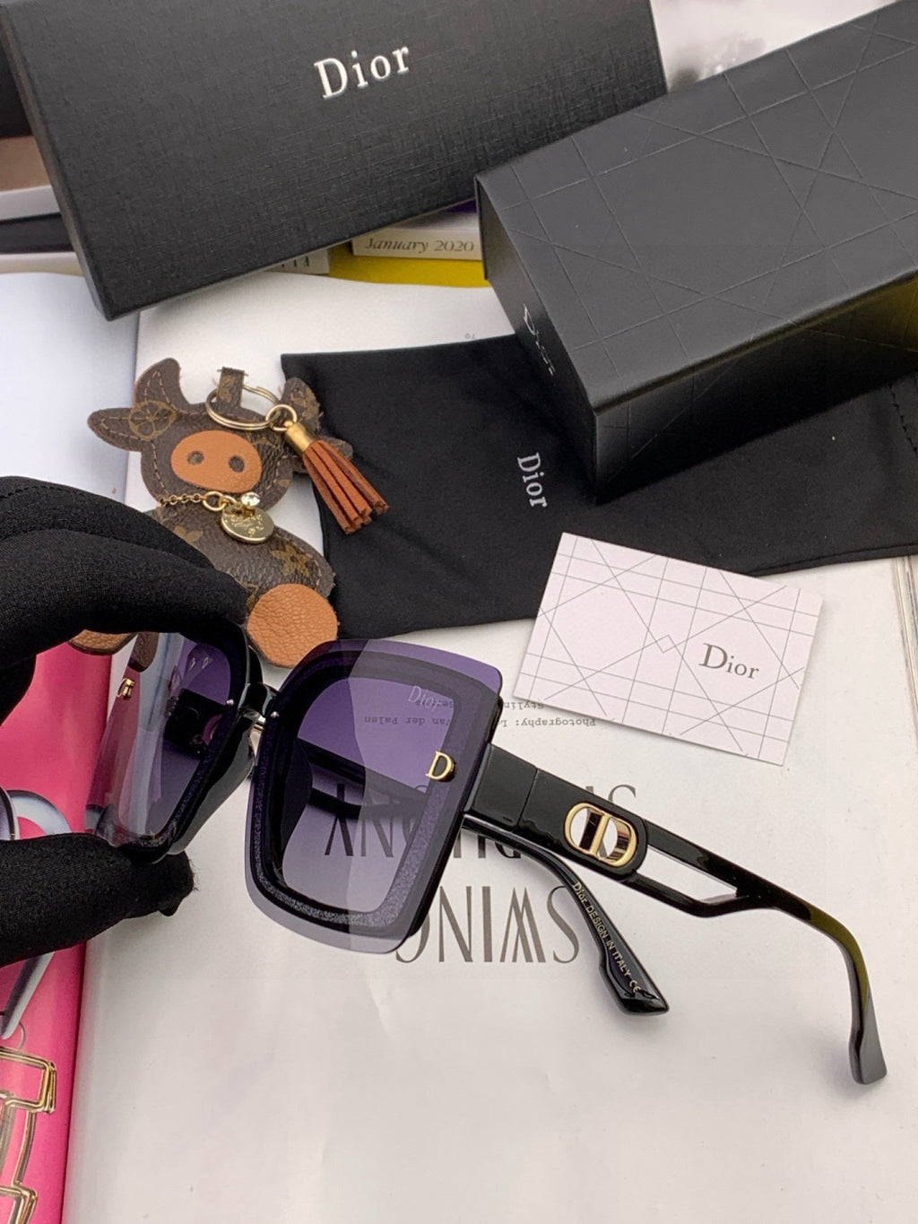 Dior CD9988 Polarized Square Pink Lens Sunglasses for Men & Women - detail image 2