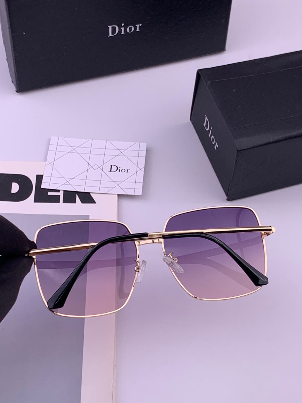 Dior D5813 Polarized Square Black Lens Sunglasses for Men & Women - detail image 4