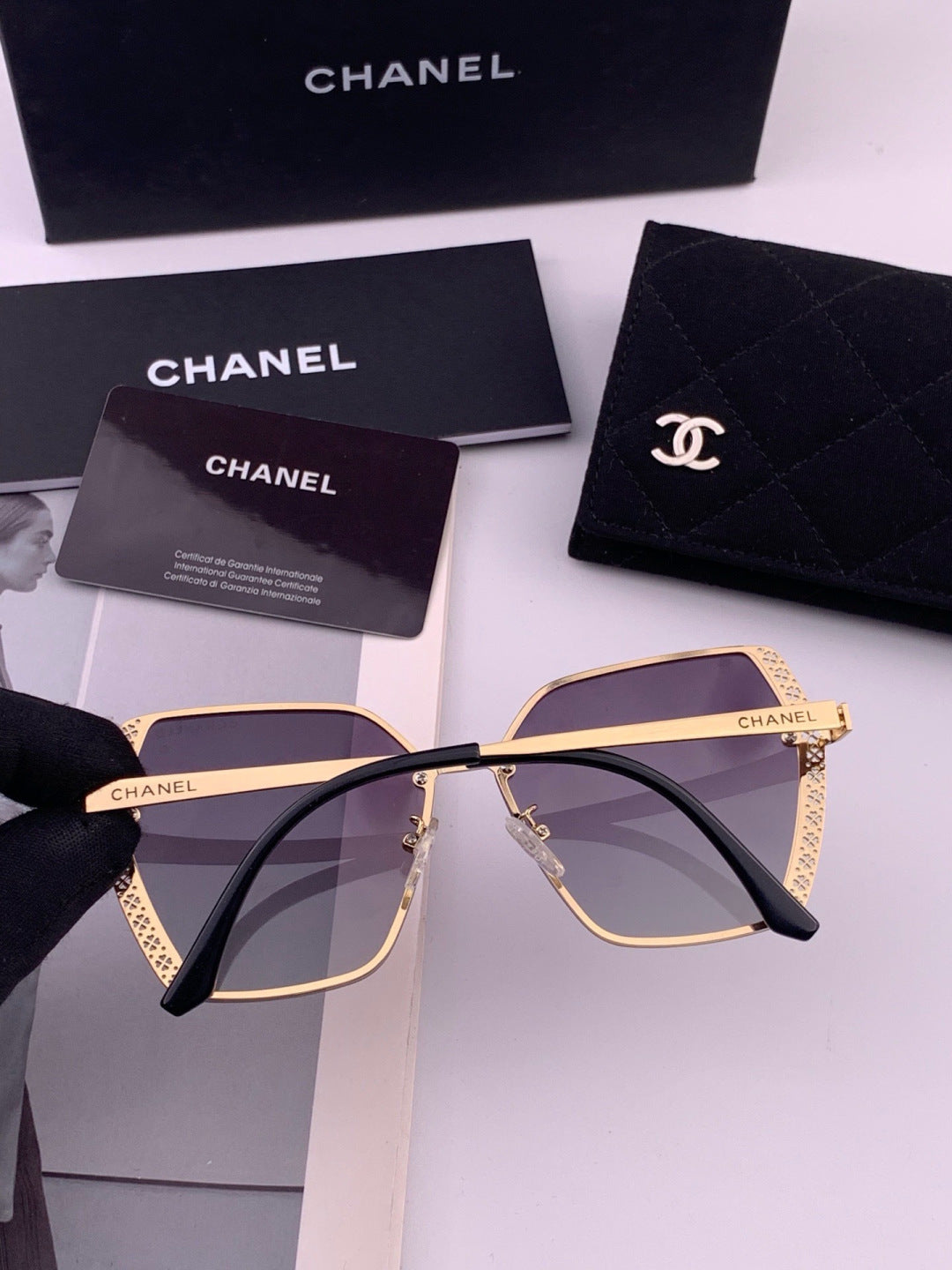 Chanel CH1791 Lightweight Rimless Gold Lens Sunglasses for Women - detail image 4