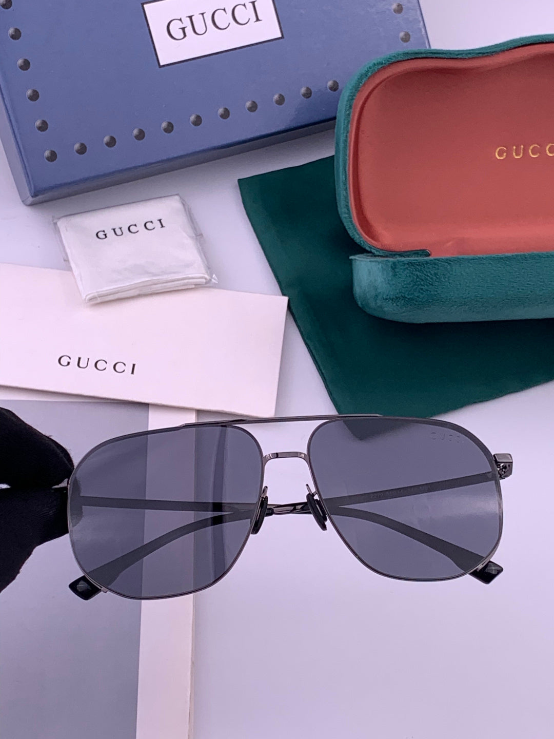 Gucci G0227 Polarized Aviator Gold Lens Sunglasses for Men